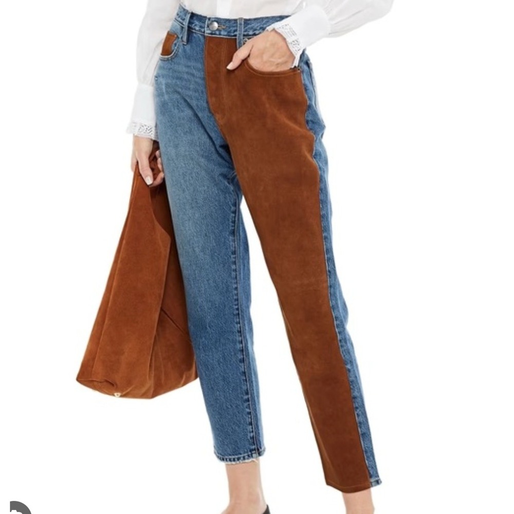 FRAME Le Original Electra Contrast Suede Patchwork Jeans Size 24‎ NEW